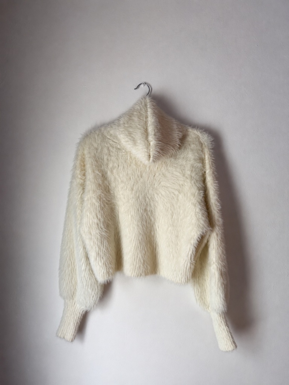 Ivory Eyelash Knit Cowl Neck Sweater Balloon Sleeve Cozy | Coquette Balletcore